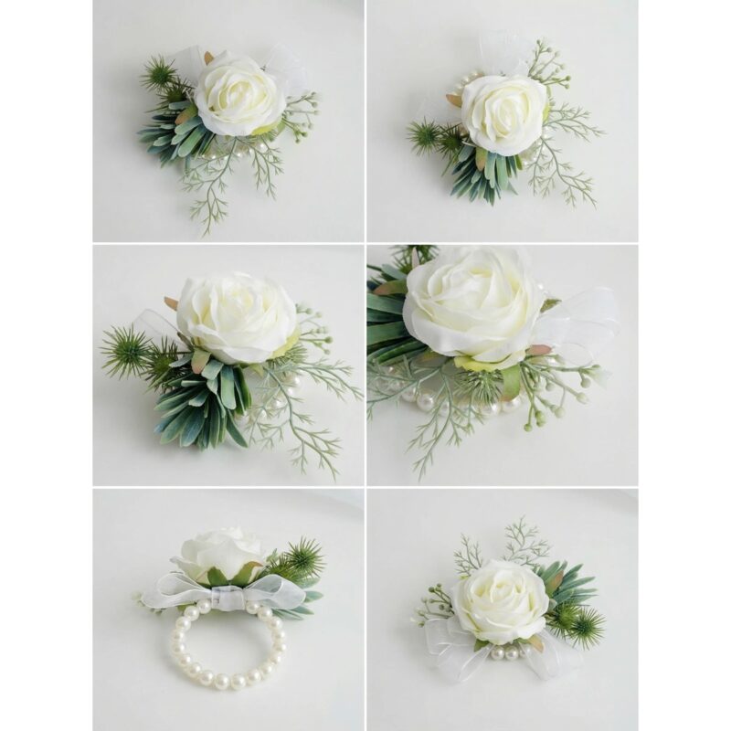 Ivory Rose Wrist Corsage Set (Set of 6) square featured image