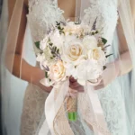 Rose Bridesmaid Bouquet in Ivory & Champagne angled view