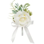 Ivory Wrist Corsage and Boutonniere Pair boutonniere detail