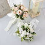 Garden Bridesmaid Bouquet in Ivory and Champagne angled view