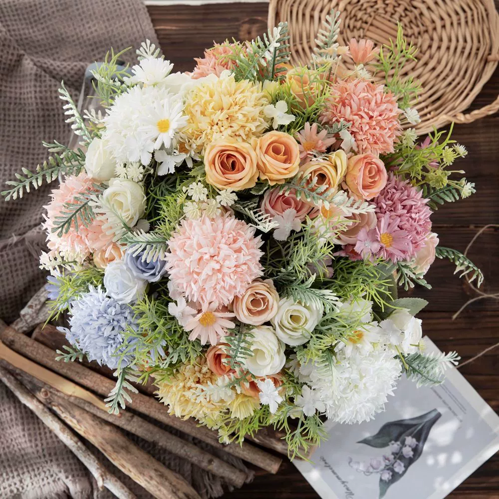 Pastel Bridesmaid Bouquet in Blush, Ivory & Blue front view Pastel Bridesmaid Bouquet in Blush, Ivory & Blue front view