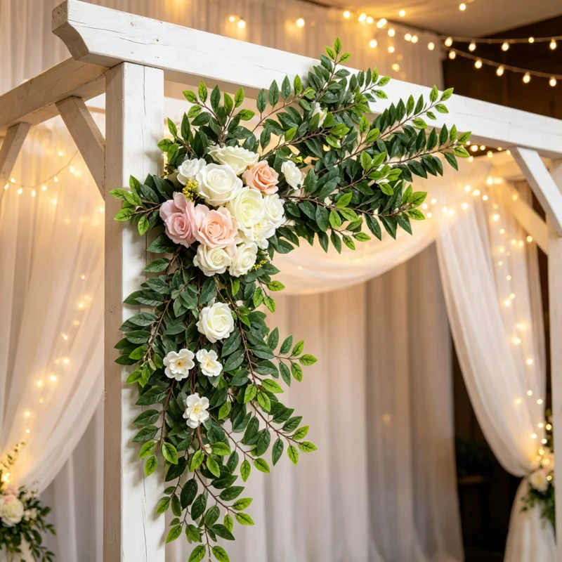 Arch Floral Swag Set in White, Blush & Green styled arch display