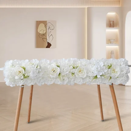 Asymmetrical Arch Floral Swag Set in White & Green angled view