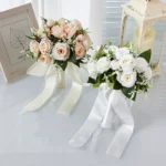 Garden Bridesmaid Bouquet in Ivory and Champagne detail view