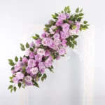 Long Sweetheart Table Floral Garland in White & Green close floral detail
