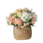 Pastel Bridesmaid Bouquet in Blush, Ivory & Blue basket display view