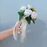 Garden Bridal Bouquet in White and Green front view