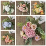 Pastel Bridesmaid Bouquet in Blush, Ivory & Blue colorway collage