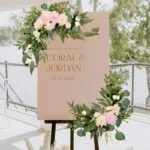 Welcome Sign Floral Corner Swag in White front view