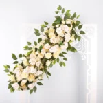 Long Sweetheart Table Floral Garland in White & Green angled view