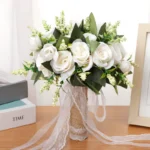 Garden Rose Bridal Bouquet in Ivory & Champagne angled view