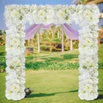Asymmetrical Arch Floral Swag Set in White & Green styled display view